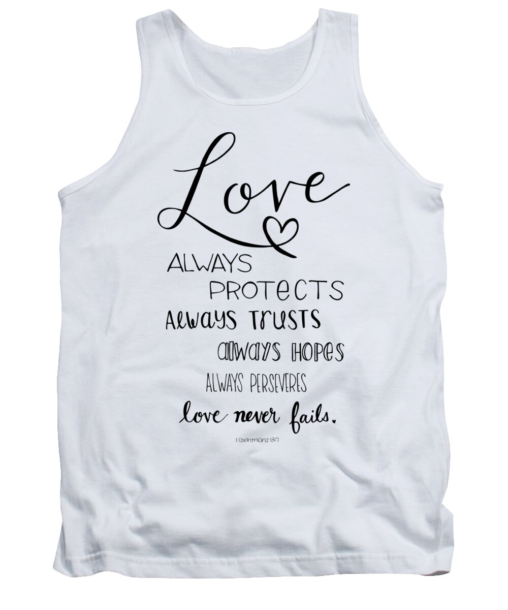 Hand Lettered Tank Top featuring the drawing Love Always by Nancy Ingersoll