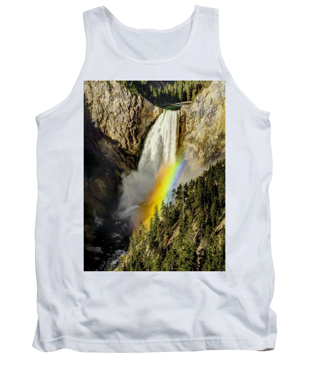 Blue Tank Top featuring the painting Lower Falls- Yellowstone Park by Penny Lisowski