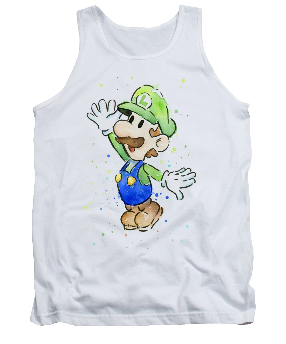 Video Game Tank Top featuring the painting Luigi Watercolor by Olga Shvartsur