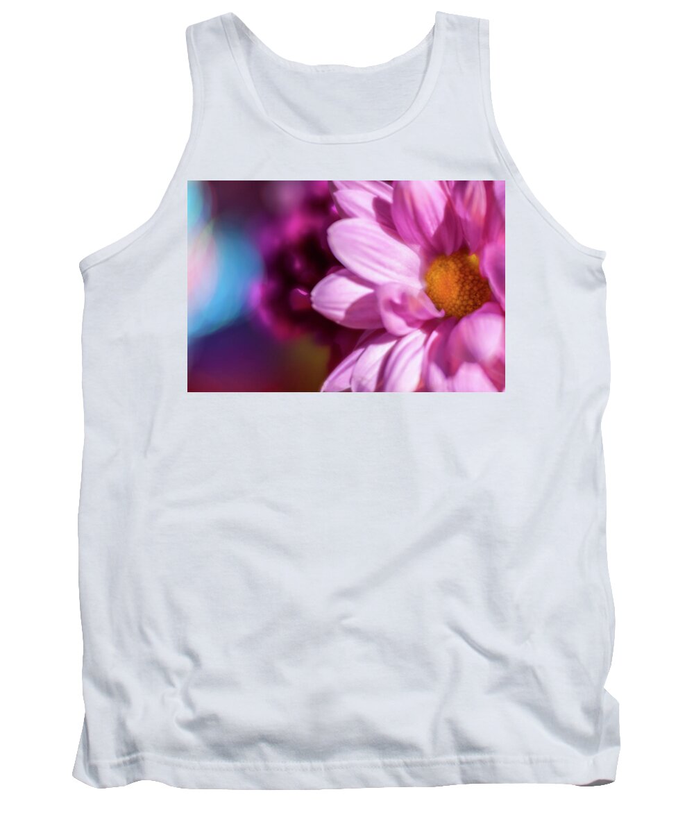 Flower Tank Top featuring the photograph Magenta floral on blue by Al Hurley