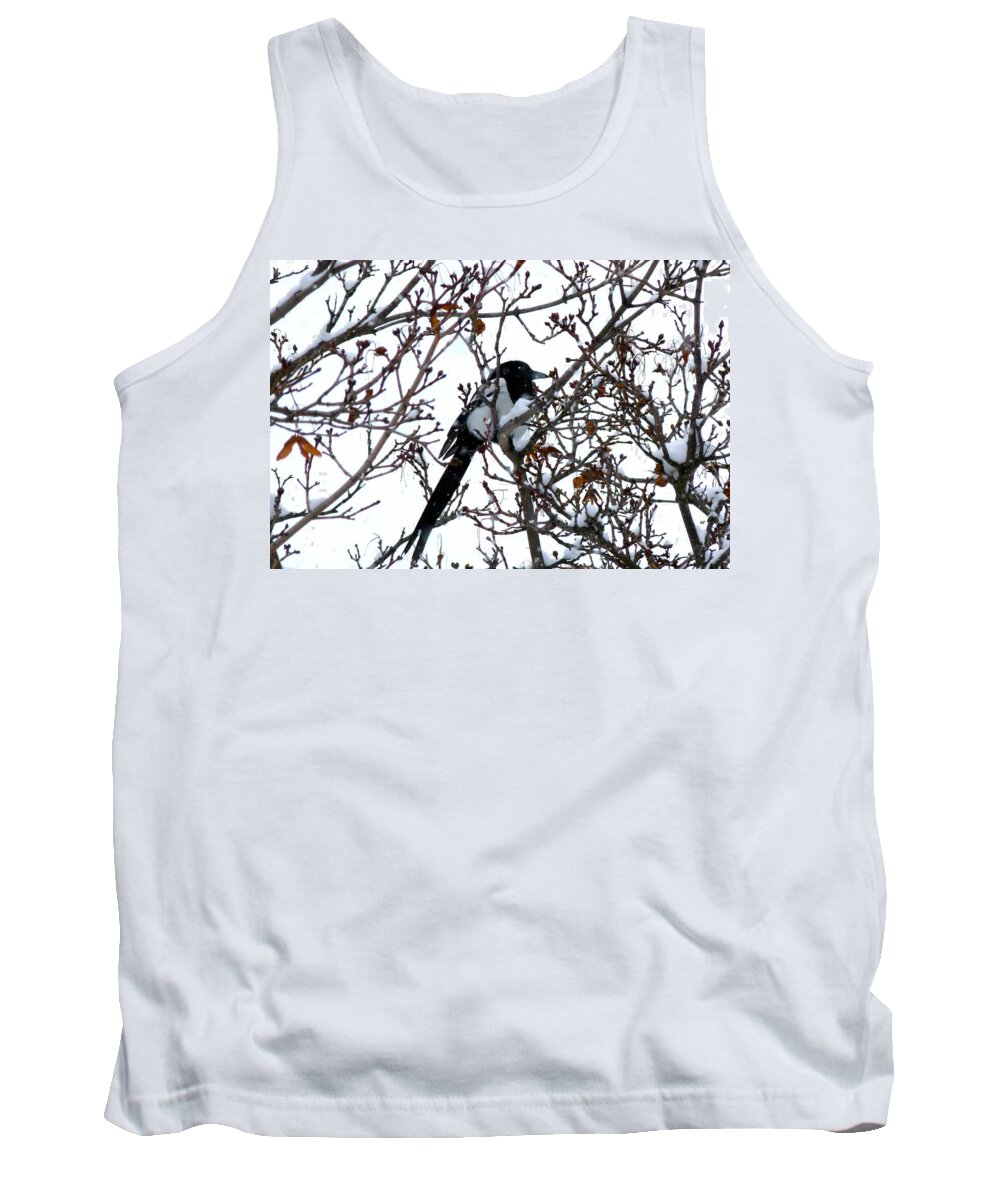#magpieinasnowstorm Tank Top featuring the photograph Magpie In A Snowstorm by Will Borden