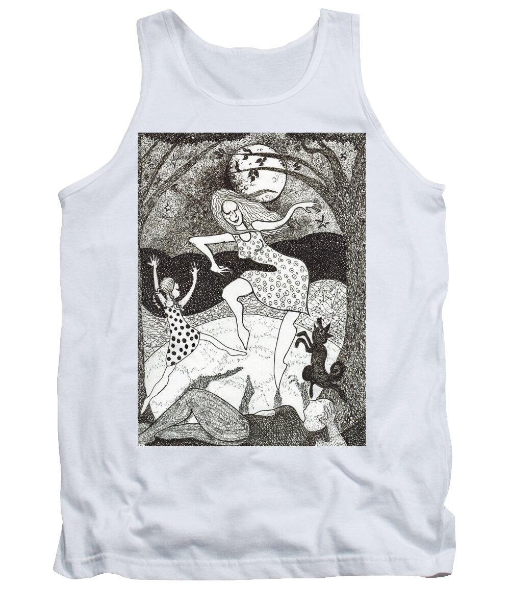 Pen And Ink Tank Top featuring the drawing Mama did the moon dance by Todd Peterson