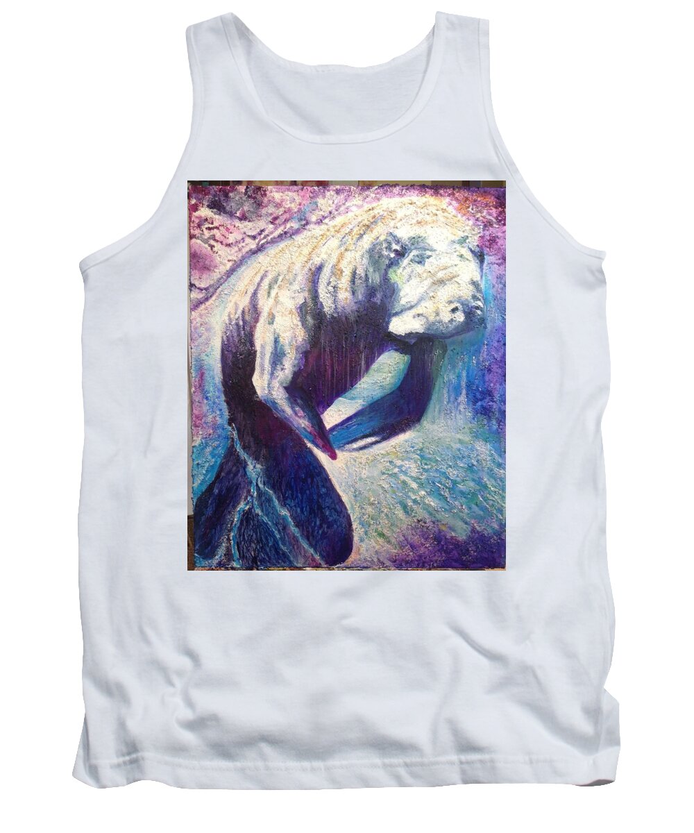 Textured Acrylic Mixed Media On Gallery Wrap Canvas Tank Top featuring the painting Manatee by Toni Willey