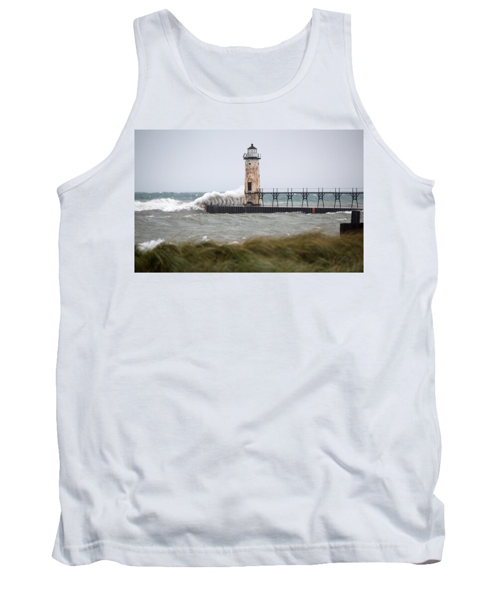 Manistee Tank Top featuring the photograph Manistee Gale by Linda Kerkau