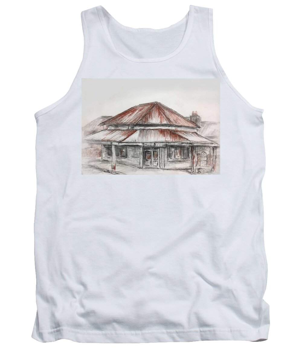 Corner Store Tank Top featuring the drawing Marsh's Corner Store by Ryn Shell