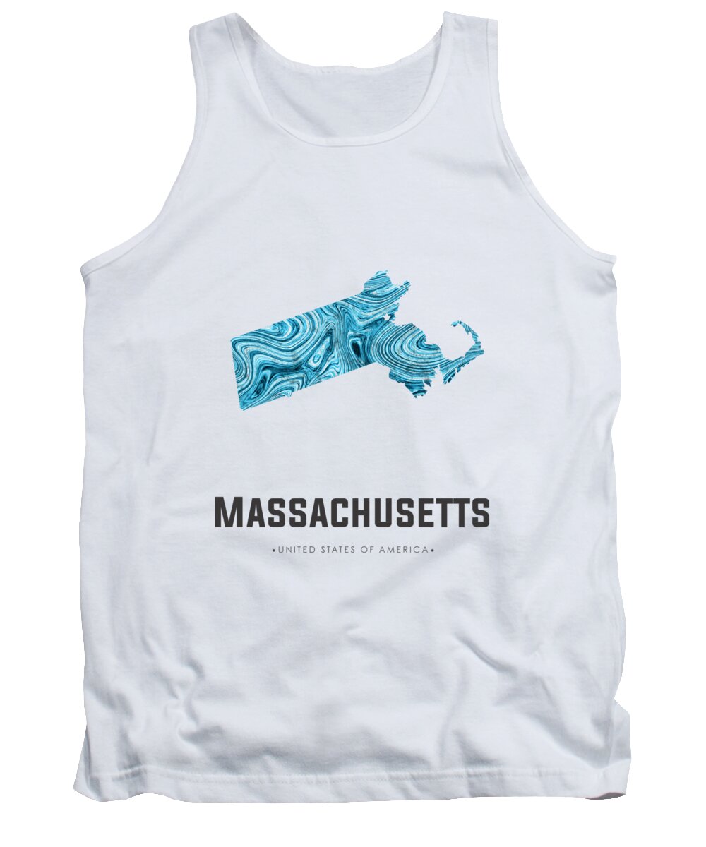 Massachusetts Tank Top featuring the mixed media Massachusetts Map Art Abstract in Blue by Studio Grafiikka