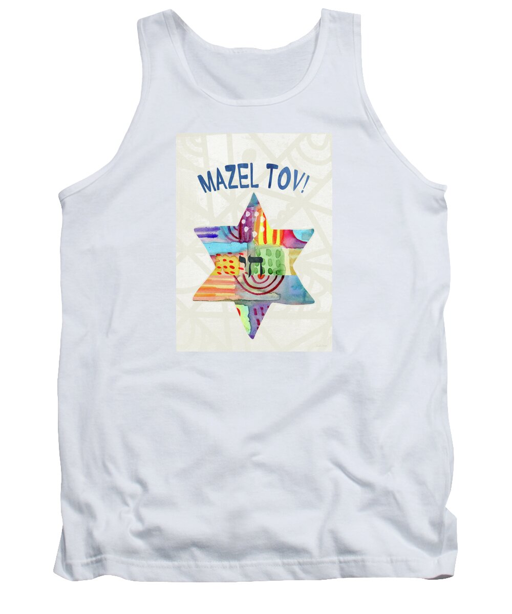 Mazel Tov Tank Top featuring the painting Mazel Tov Colorful Star- Art by Linda Woods by Linda Woods