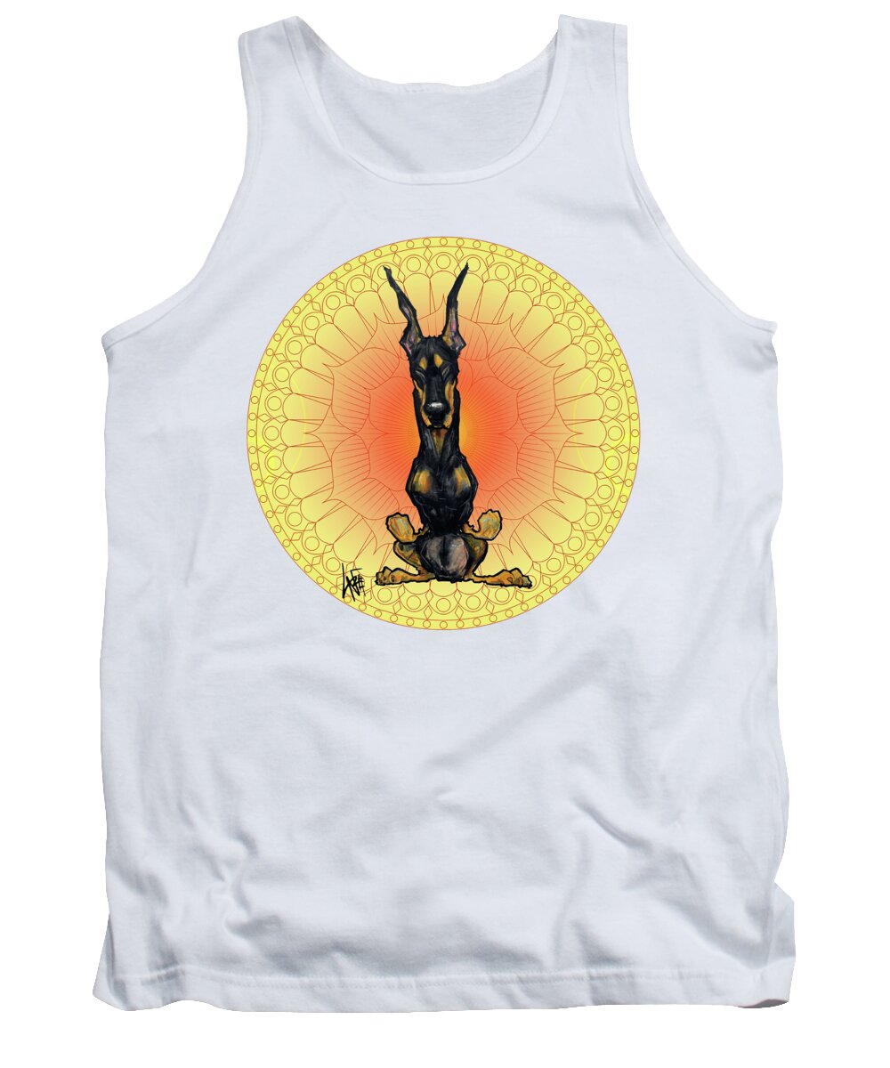 Doberman Tank Top featuring the drawing Meditating Doberman by Canine Caricatures By John LaFree