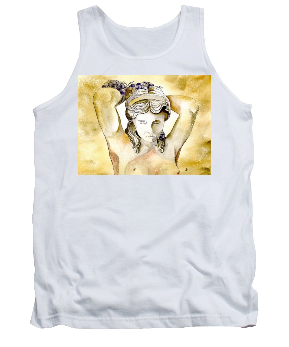 Watercolor Tank Top featuring the painting Meditrina Goddess of Wine by Brenda Owen