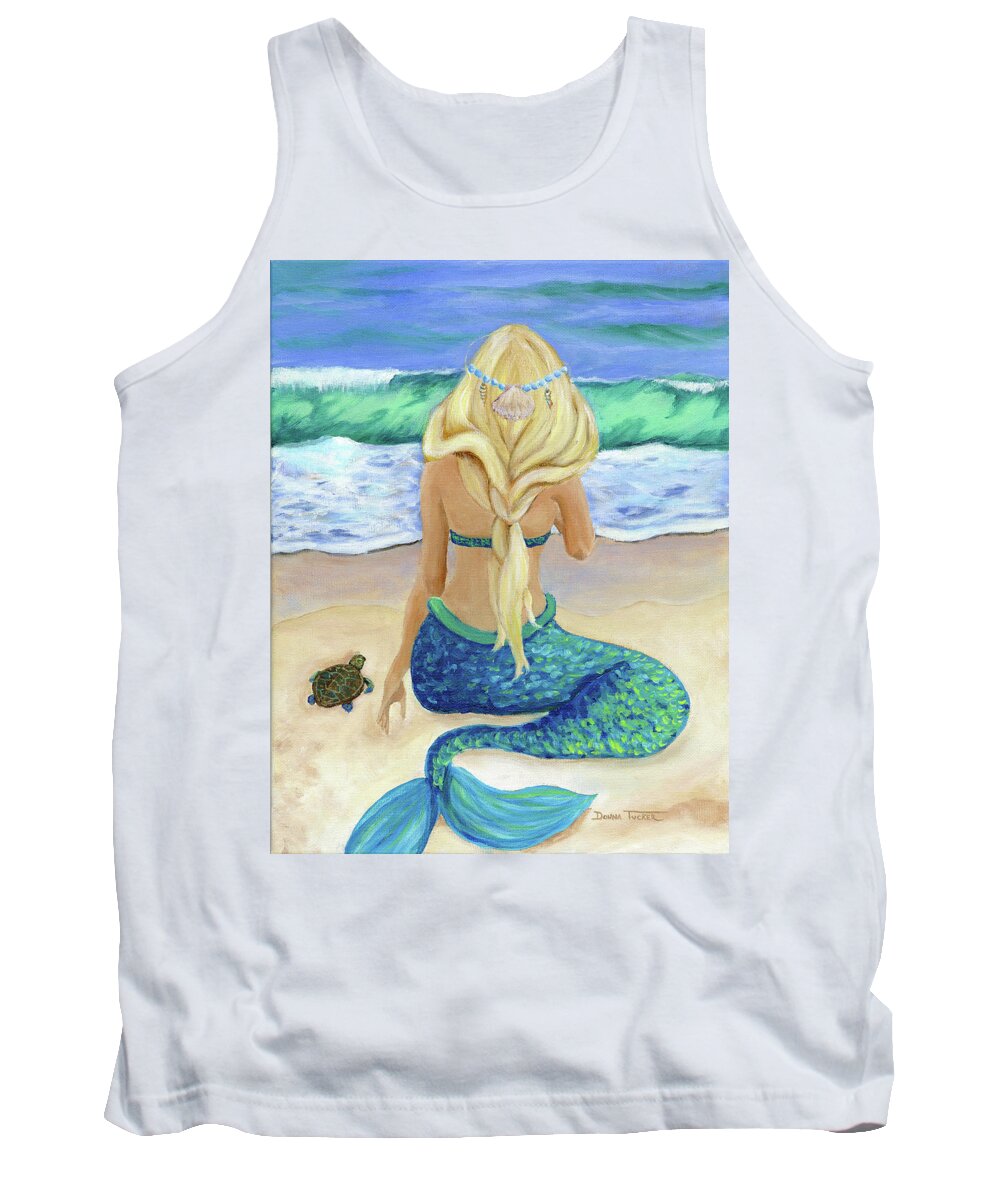 Mermaid Tank Top featuring the painting Mermaid and Turtle by Donna Tucker