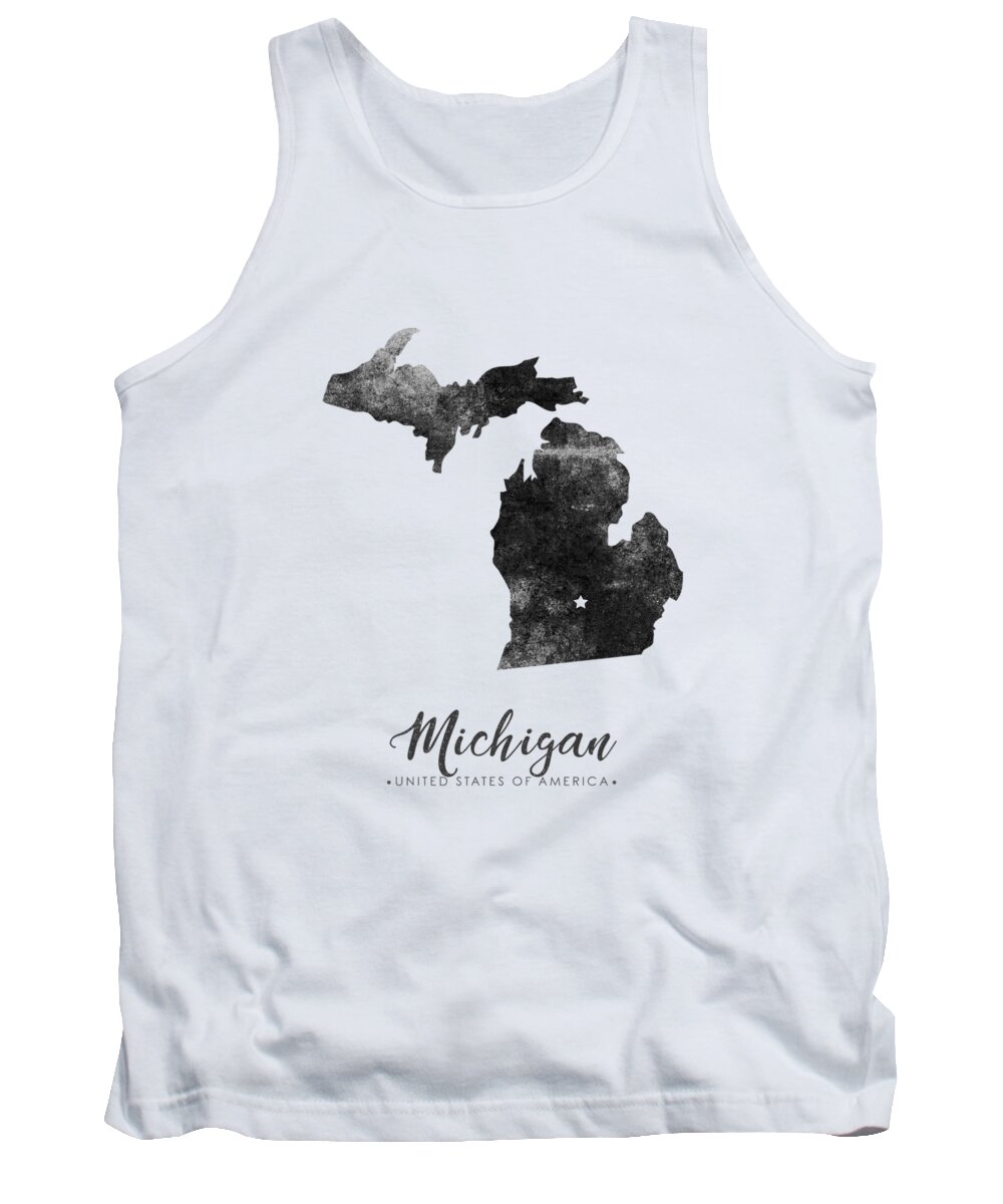 Michigan Tank Top featuring the mixed media Michigan State Map Art - Grunge Silhouette by Studio Grafiikka