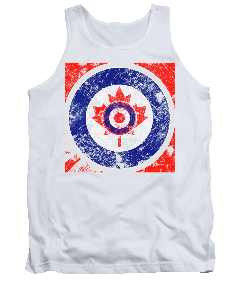 Mod Tank Top featuring the digital art Mod Roundel Canadian Maple Leaf in Grunge Distressed Style by Garaga Designs