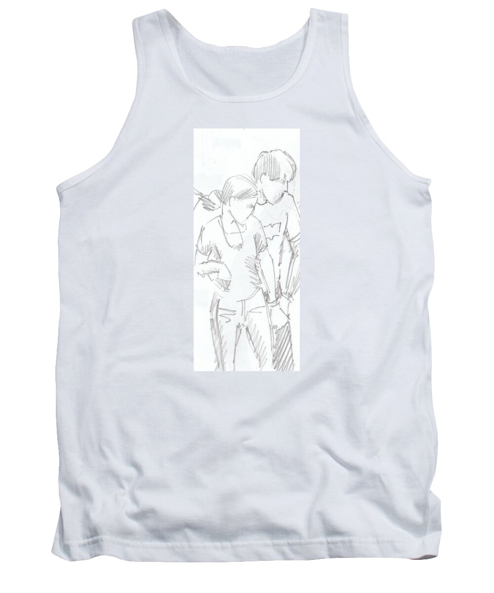 Modern Jivers Tank Top featuring the drawing Modern Jive Ceroc Dancing Couple Pencil Drawing by Mike Jory