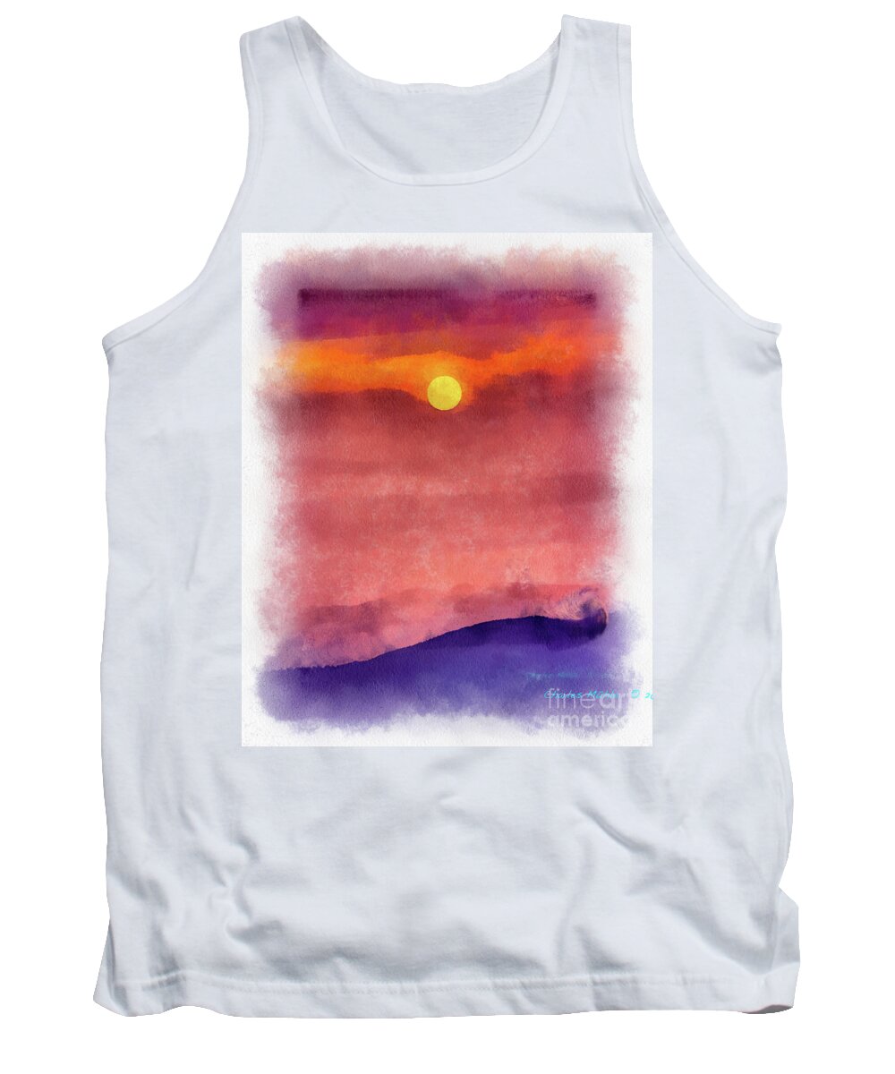 Water Tank Top featuring the painting Moon Rise in aquarelle by Charles Muhle