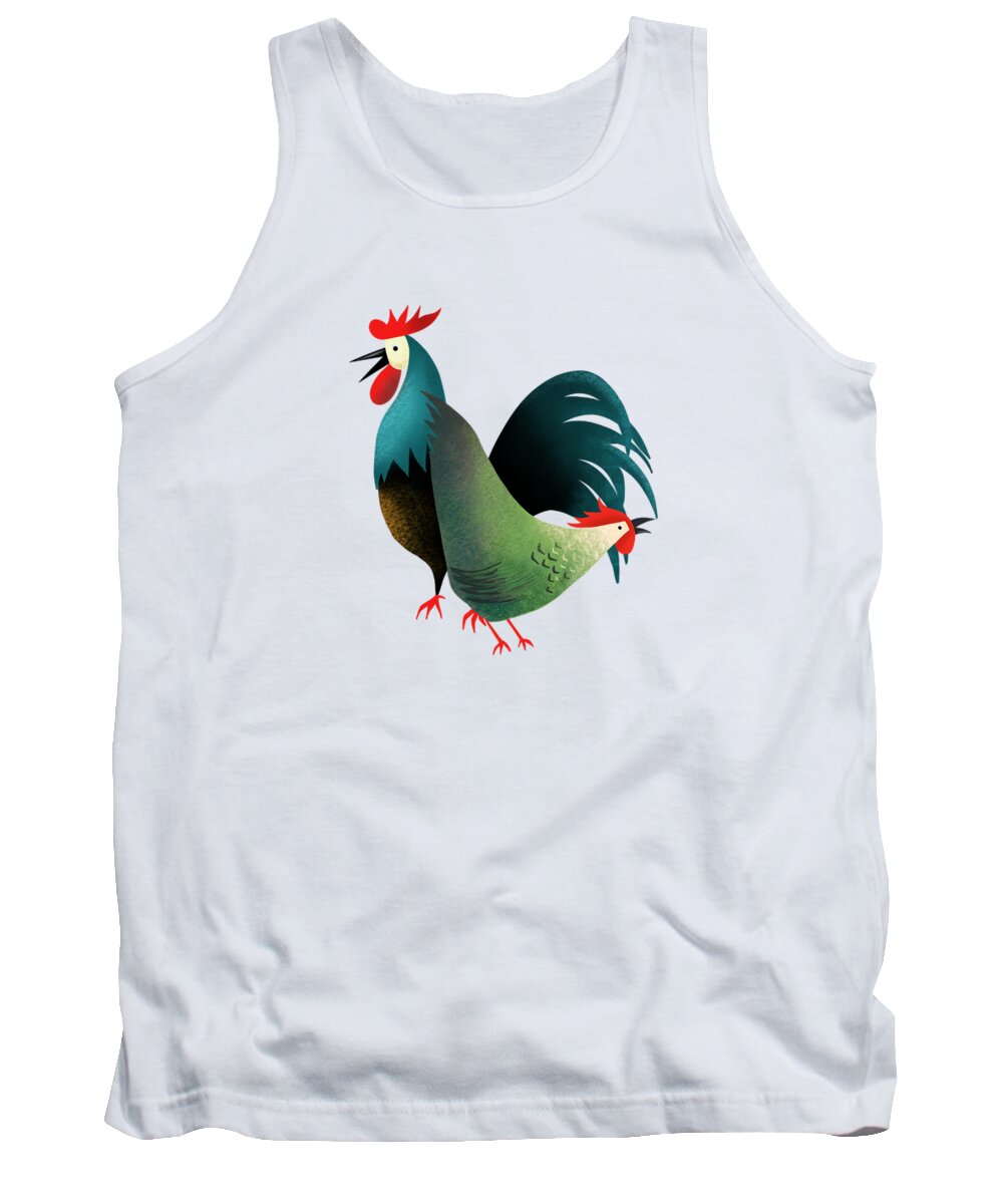 Chicken Tank Top featuring the painting Morning Glory Rooster And Hen Wake Up Call by Little Bunny Sunshine