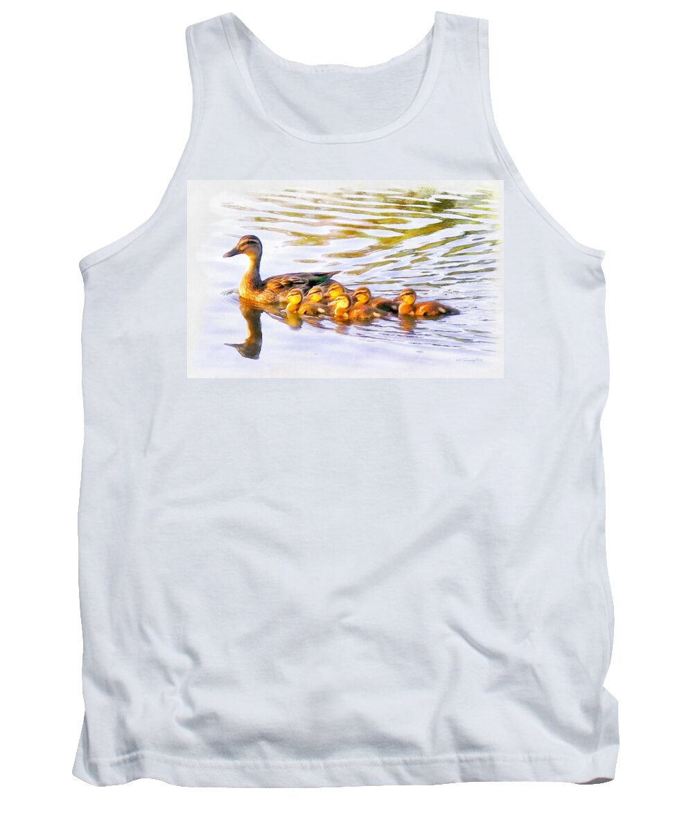 Mother Tank Top featuring the painting Mother Duck and Ducklings by Maciek Froncisz