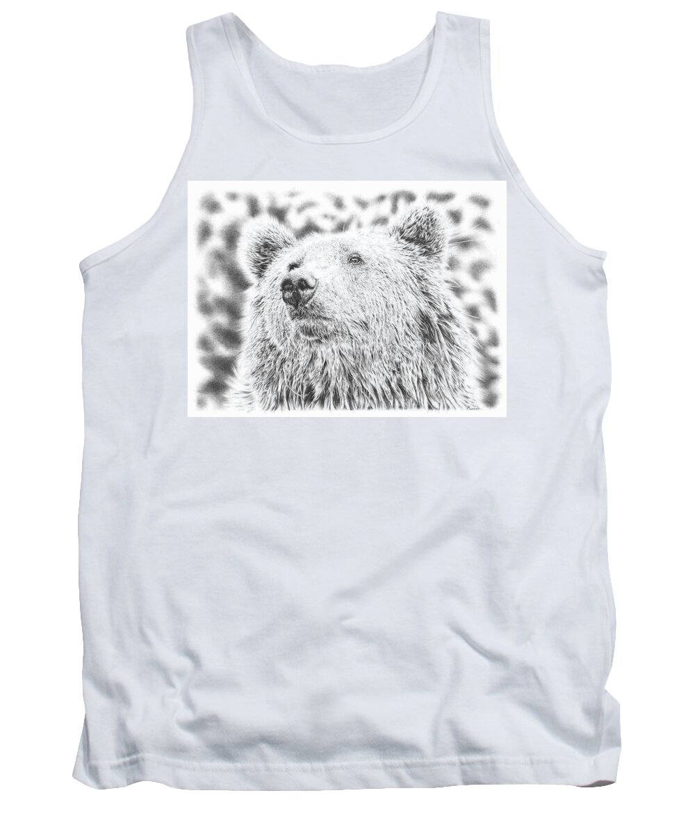 Pencildrawing Tank Top featuring the drawing Mr. Bear by Casey 'Remrov' Vormer