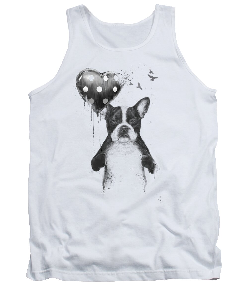 Bulldog Tank Top featuring the mixed media My heart goes boom by Balazs Solti