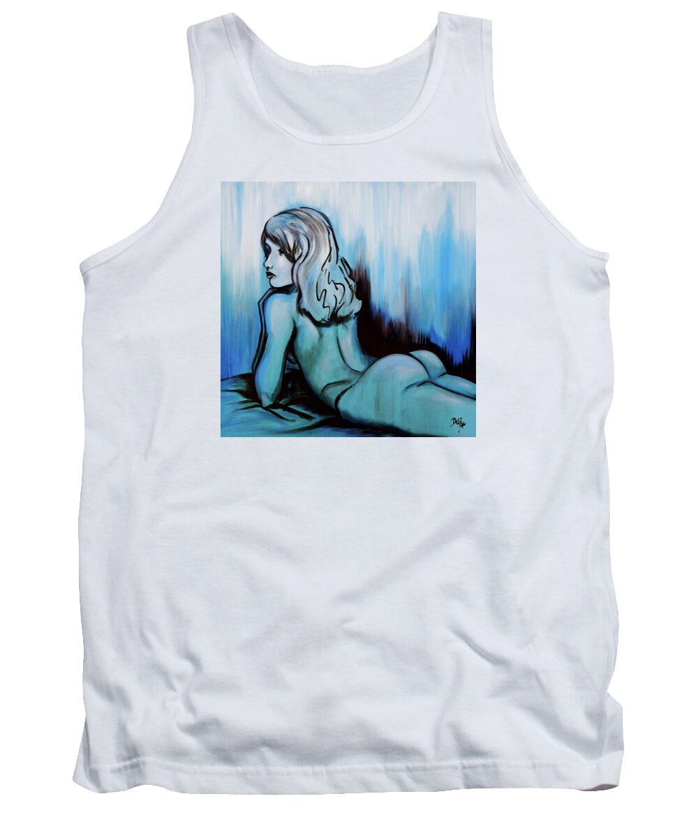 Nearly Naked Blue Ombre Tank Top featuring the painting Nearly Naked Blue Ombre' by Debi Starr