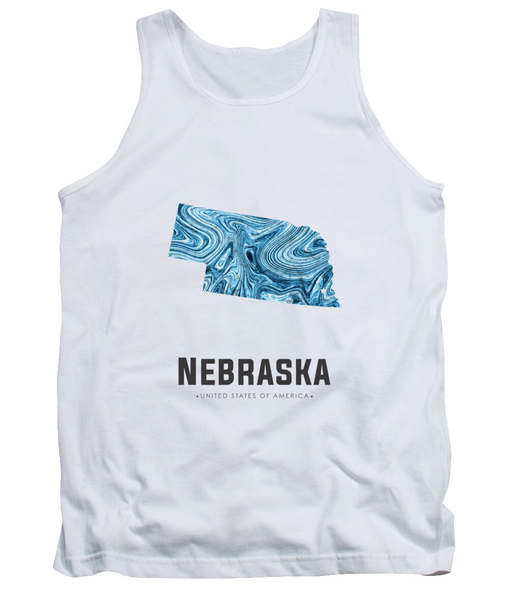 Nebraska Tank Top featuring the mixed media Nebraska Map Art Abstract in Blue by Studio Grafiikka