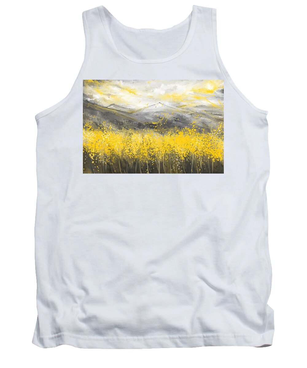 Yellow Tank Top featuring the painting Neutral Sun - Yellow And Gray Art by Lourry Legarde