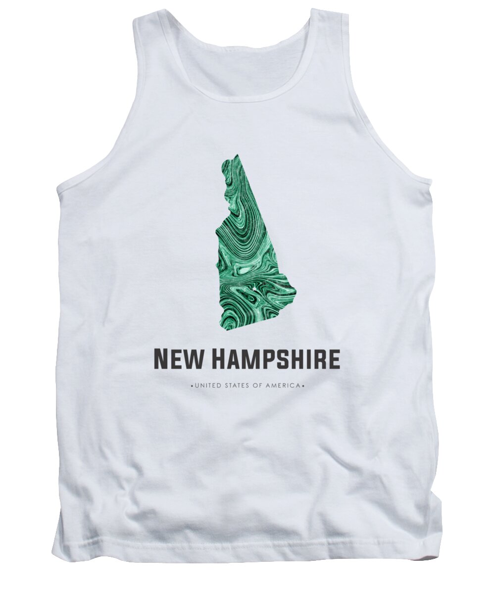 New Hampshire Tank Top featuring the mixed media New Hampshire Map Art Abstract in Blue Green by Studio Grafiikka