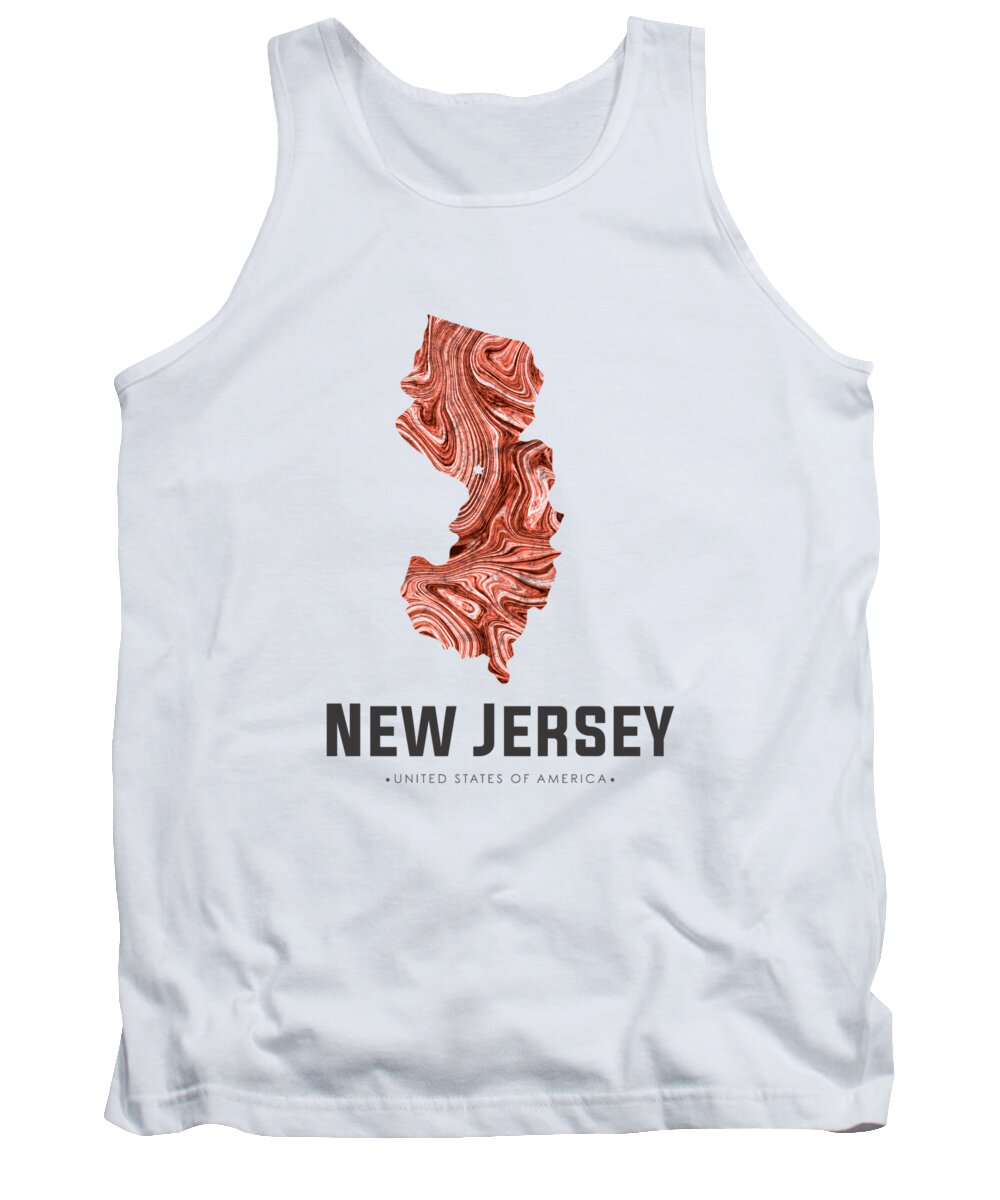 New Jersey Tank Top featuring the mixed media New Jersey Map Art Abstract in Brown by Studio Grafiikka