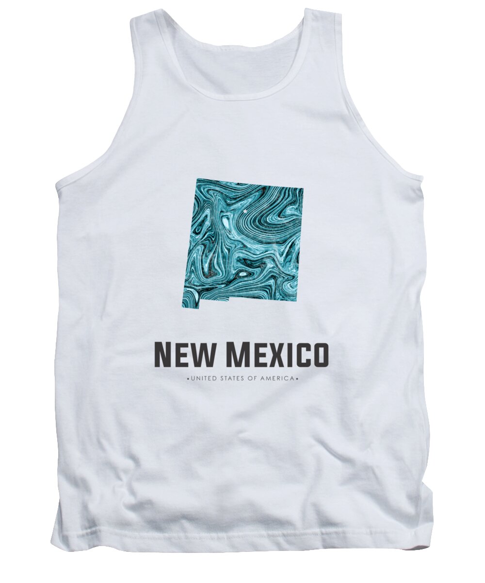 New Mexico Tank Top featuring the mixed media New Mexico Map Art Abstract in Blue by Studio Grafiikka