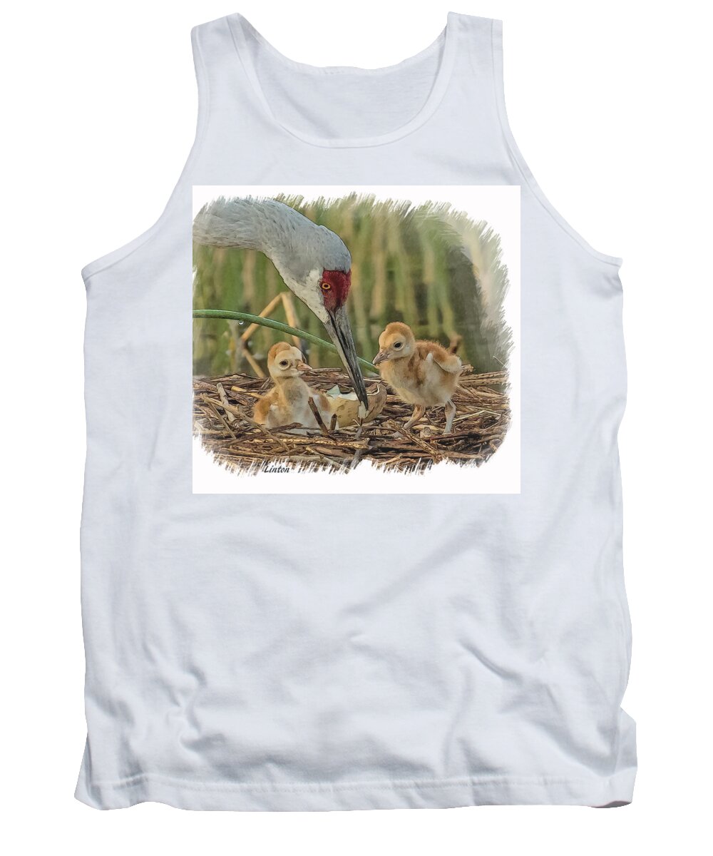 Cranes Tank Top featuring the digital art Newly Arrived by Larry Linton