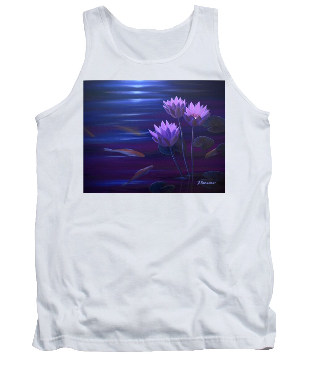 Lotus Tank Top featuring the painting Night of the Blue Moon by Torrence Ramsundar