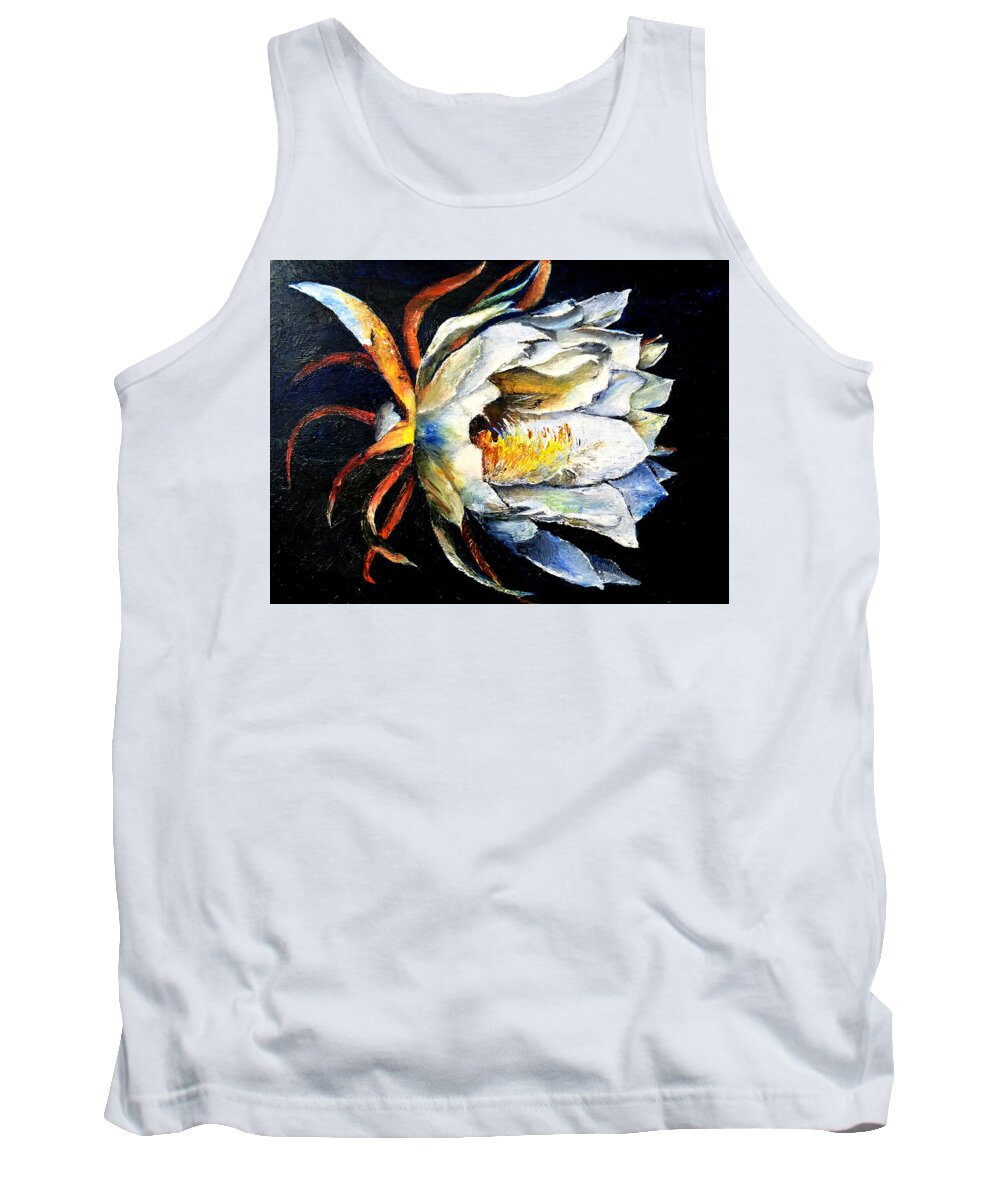 Floral Tank Top featuring the painting Nocturnal Desert Blossom by Terry R MacDonald