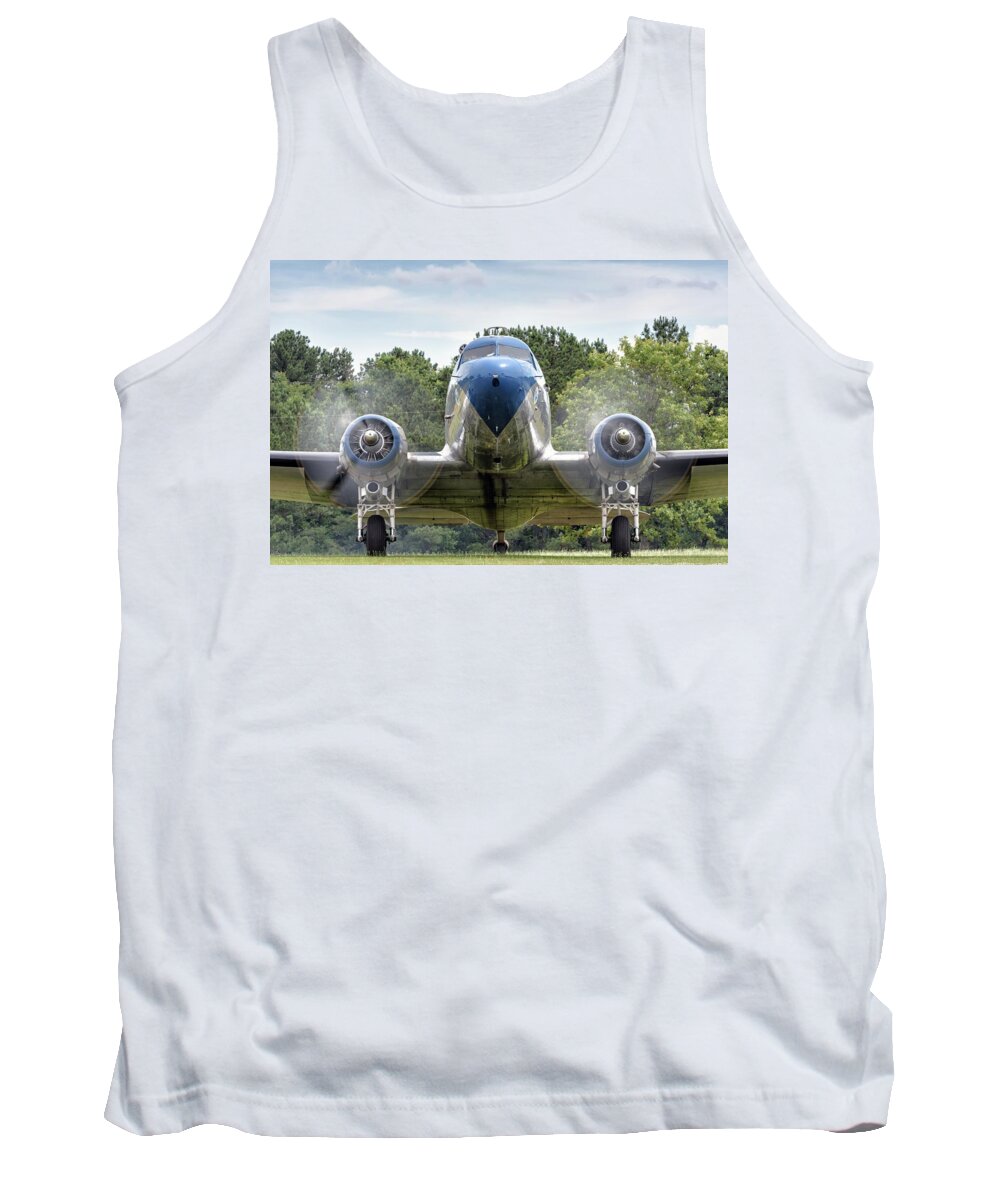 Aviation Tank Top featuring the photograph Nose to Nose with a DC-3 by Chris Buff