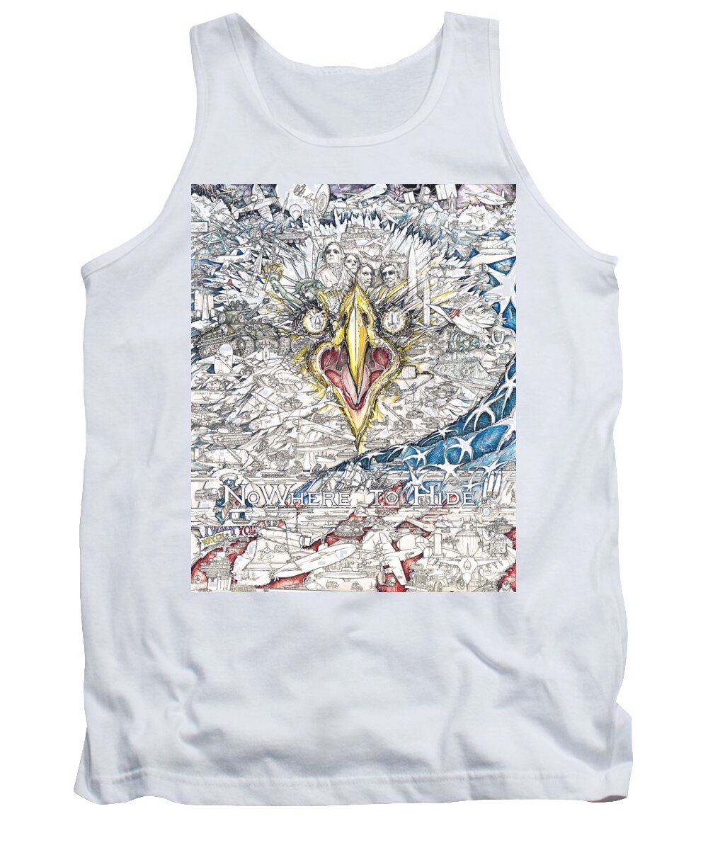 Eagle Tank Top featuring the drawing NoWhere To Hide by Scott and Dixie Wiley