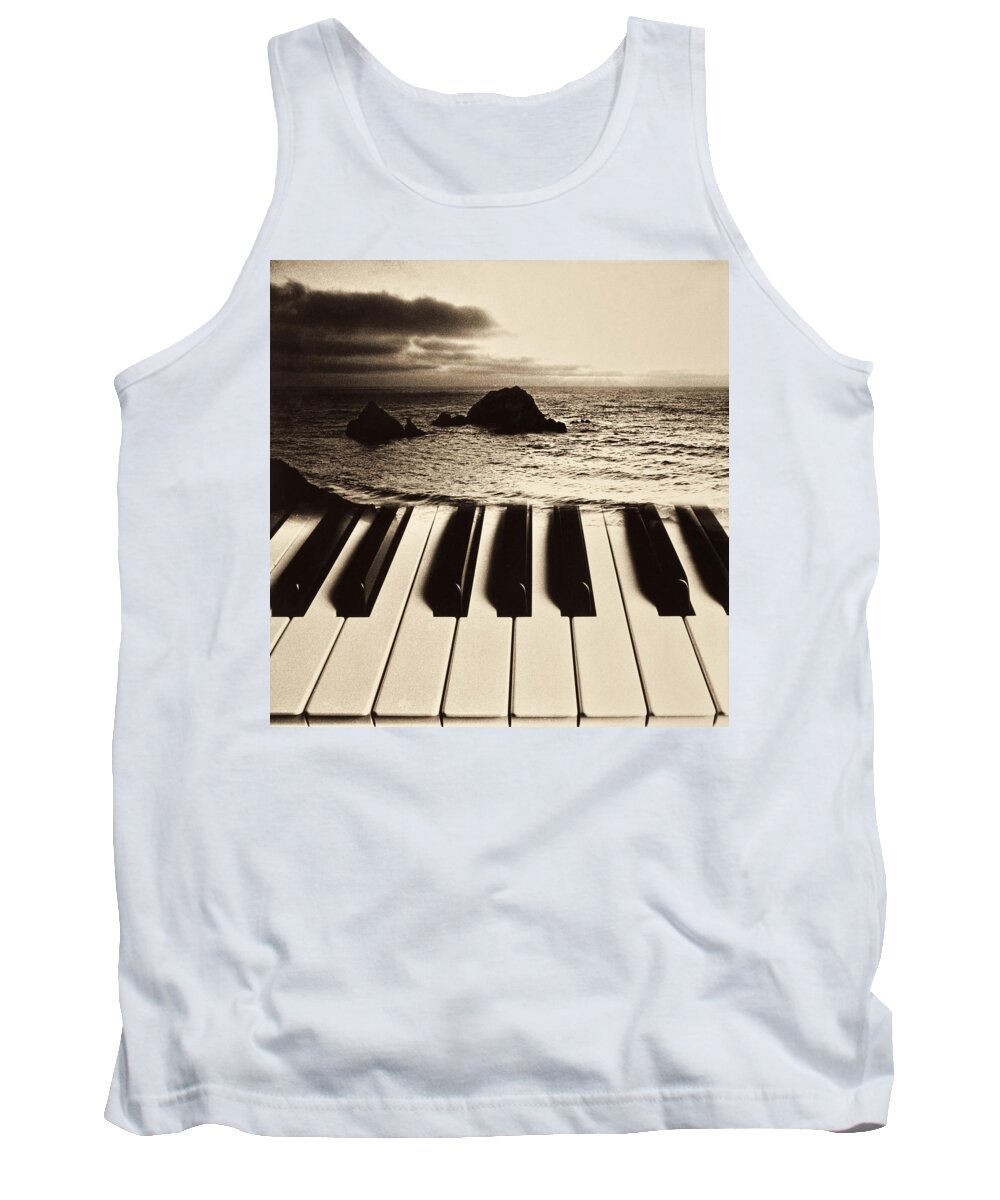 Ocean Tank Top featuring the photograph Ocean washing over keyboard by Garry Gay