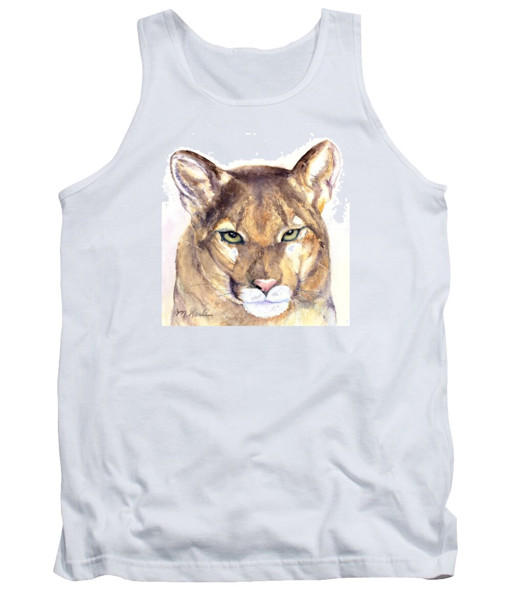 Mountain Lion Tank Top featuring the painting October Lion by Marsha Karle