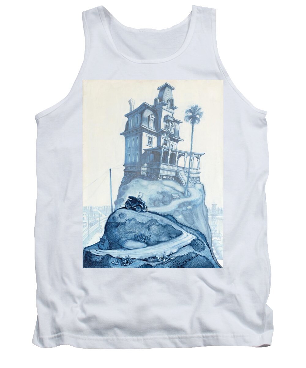 Blue Tank Top featuring the painting Oil Fields and Orchards by John Reynolds