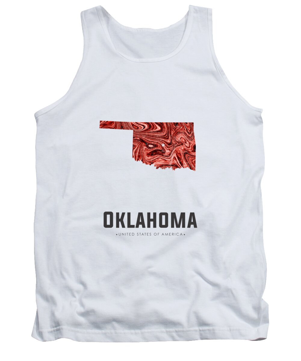 Oklahoma Tank Top featuring the mixed media Oklahoma Map Art Abstract in Deep Red by Studio Grafiikka