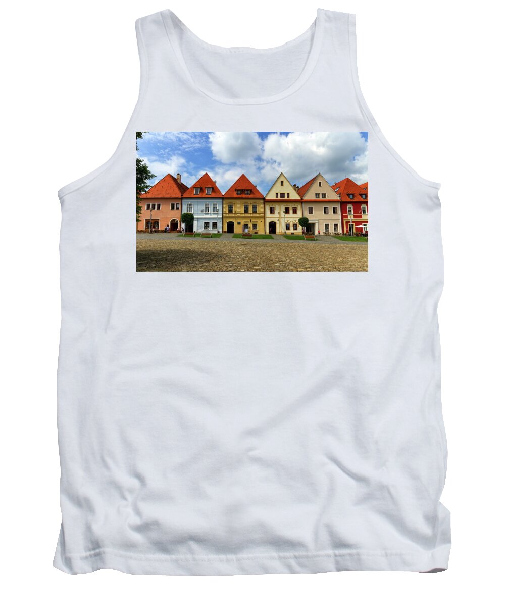 Town Tank Top featuring the photograph Old town houses in Bardejov, Slovakia by Elenarts - Elena Duvernay photo