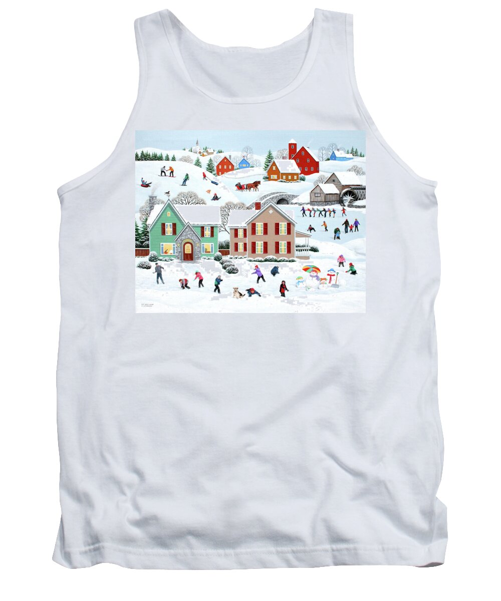Folk Art Tank Top featuring the painting Once Upon A Winter by Wilfrido Limvalencia