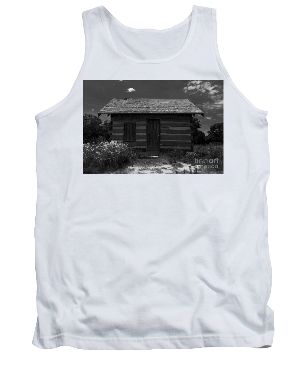 Black And White Tank Top featuring the photograph One Room Cabin by Steve Triplett