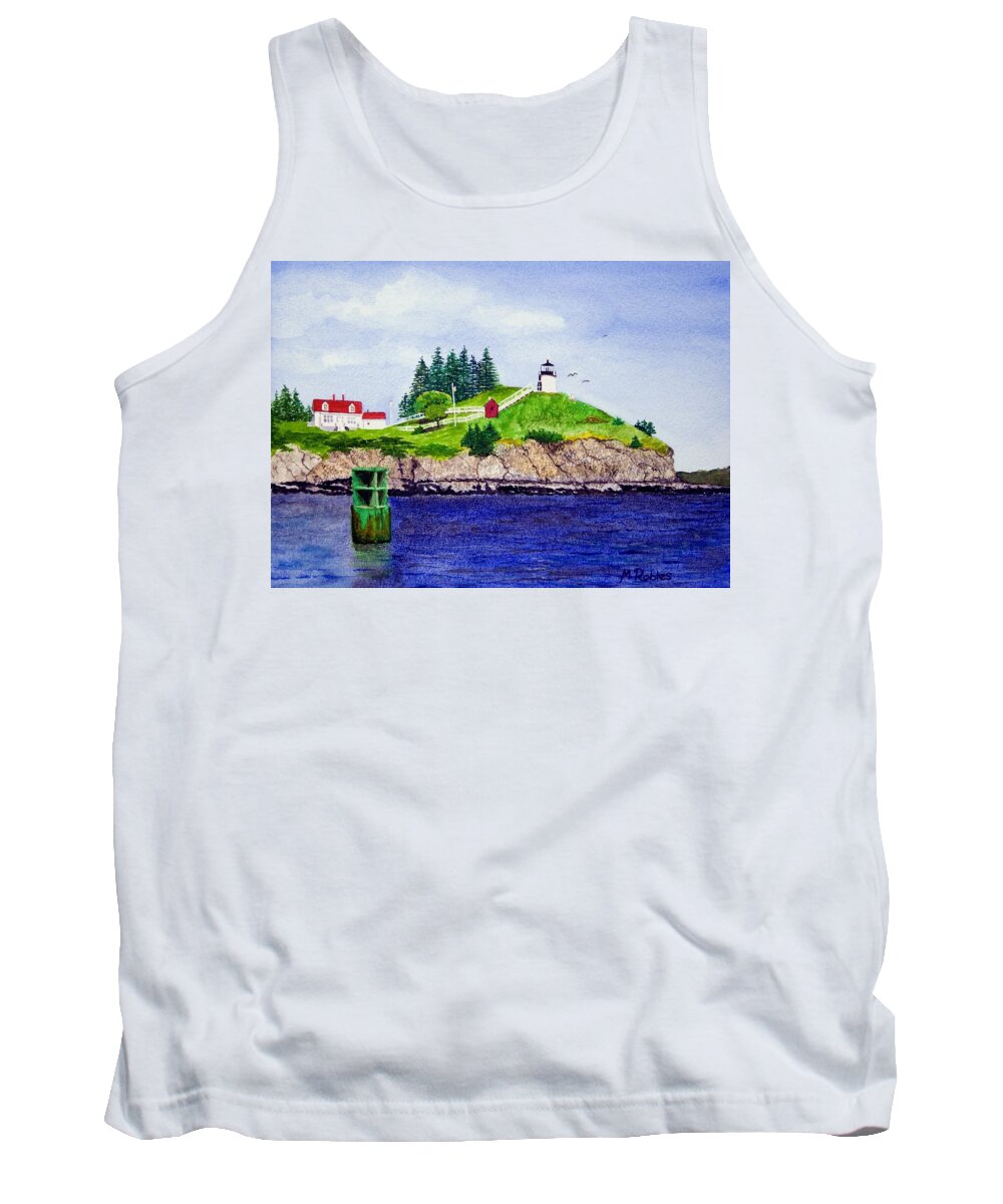 Lighthouse Tank Top featuring the painting Owls Head Lighthouse by Mike Robles
