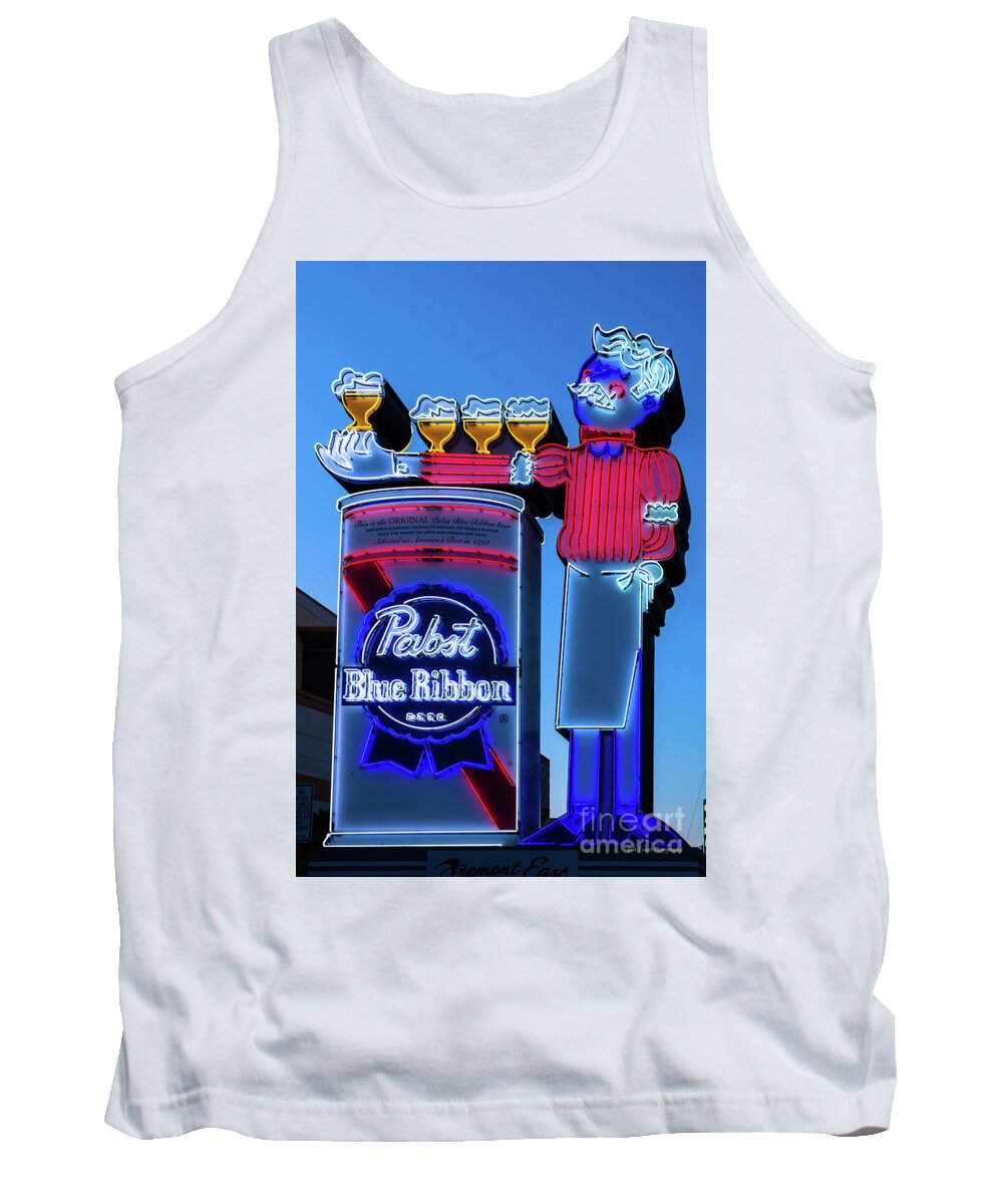 Pabst Blue Ribbon Tank Top featuring the photograph Pabst Blue Ribbon Neon Sign Fremont Street by Aloha Art