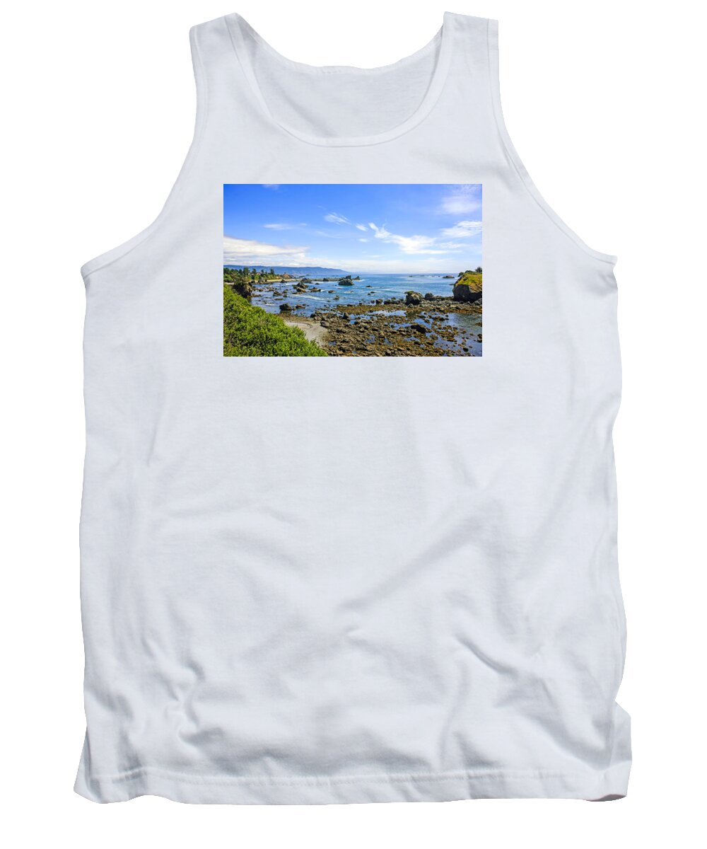 California; Upper; Northwest; Pacific; Coastline; Ca; Blue; Sky; Clouds; Coast; Coastal; Scenery; Seaboard; Shoreline; Backdrop; Landscape; Seascape; Setting; Spectacle; Vista; View; Panorama; Scene; Setting; Terrain; Location; Outlook; Sight; Crescent; City; West; Coast; America; Usa Tank Top featuring the photograph Pacific Northwest by Chris Smith