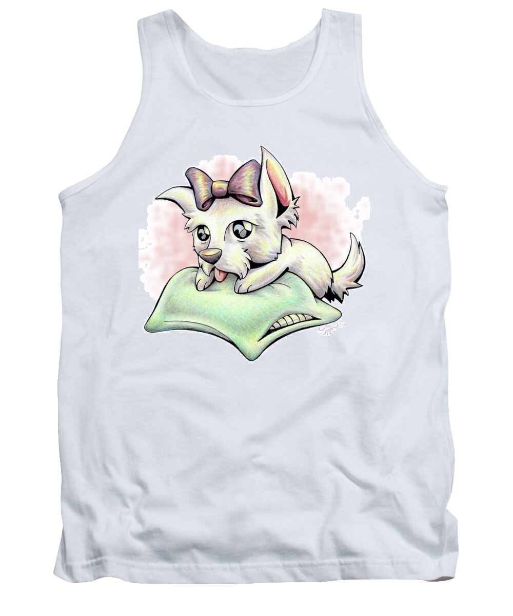 Puppy Tank Top featuring the drawing PAMPERED West Highland Terrier by Sipporah Art and Illustration