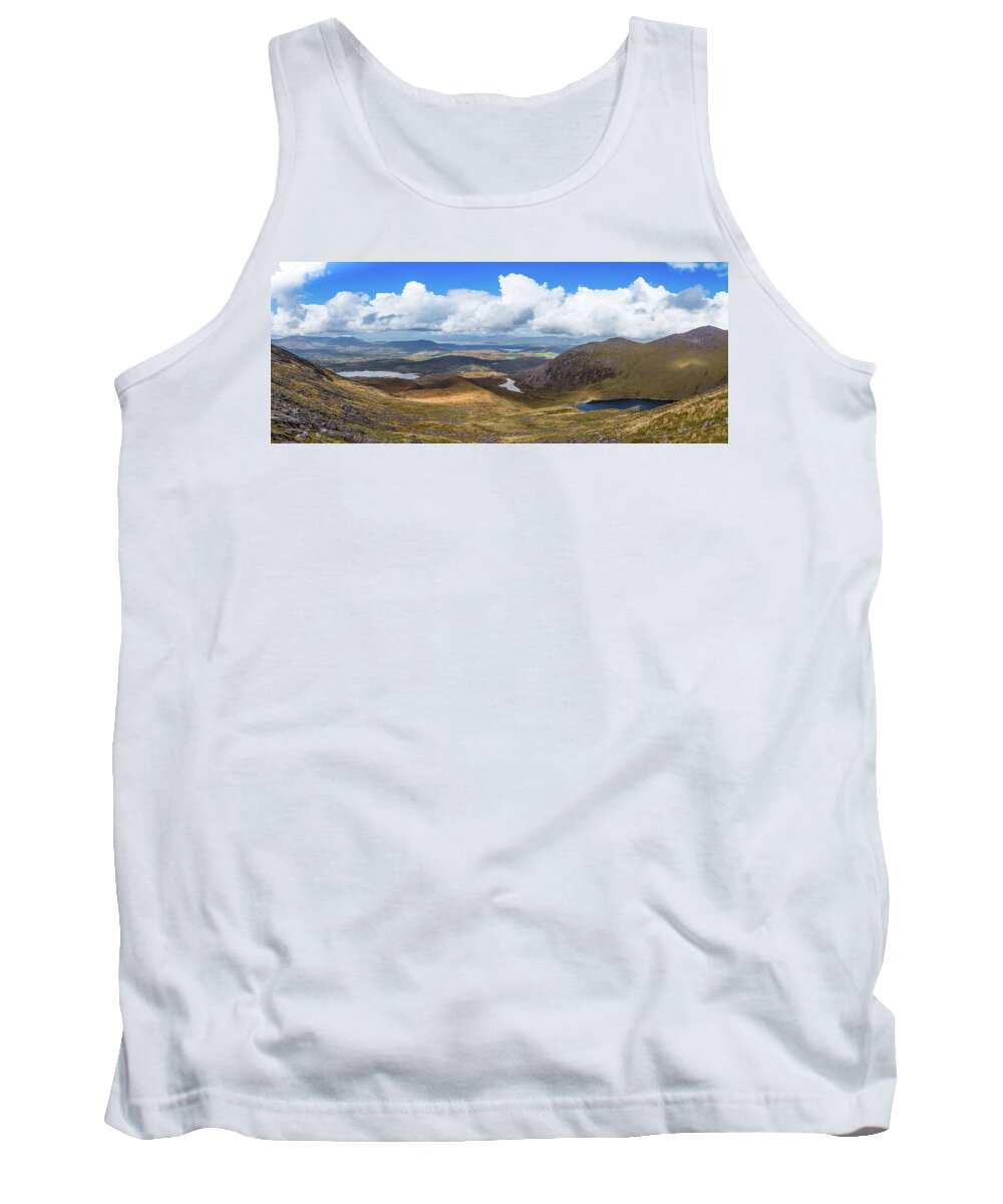 Blue Tank Top featuring the photograph Panorama of valleys and mountains in County Kerry on a summer da by Semmick Photo