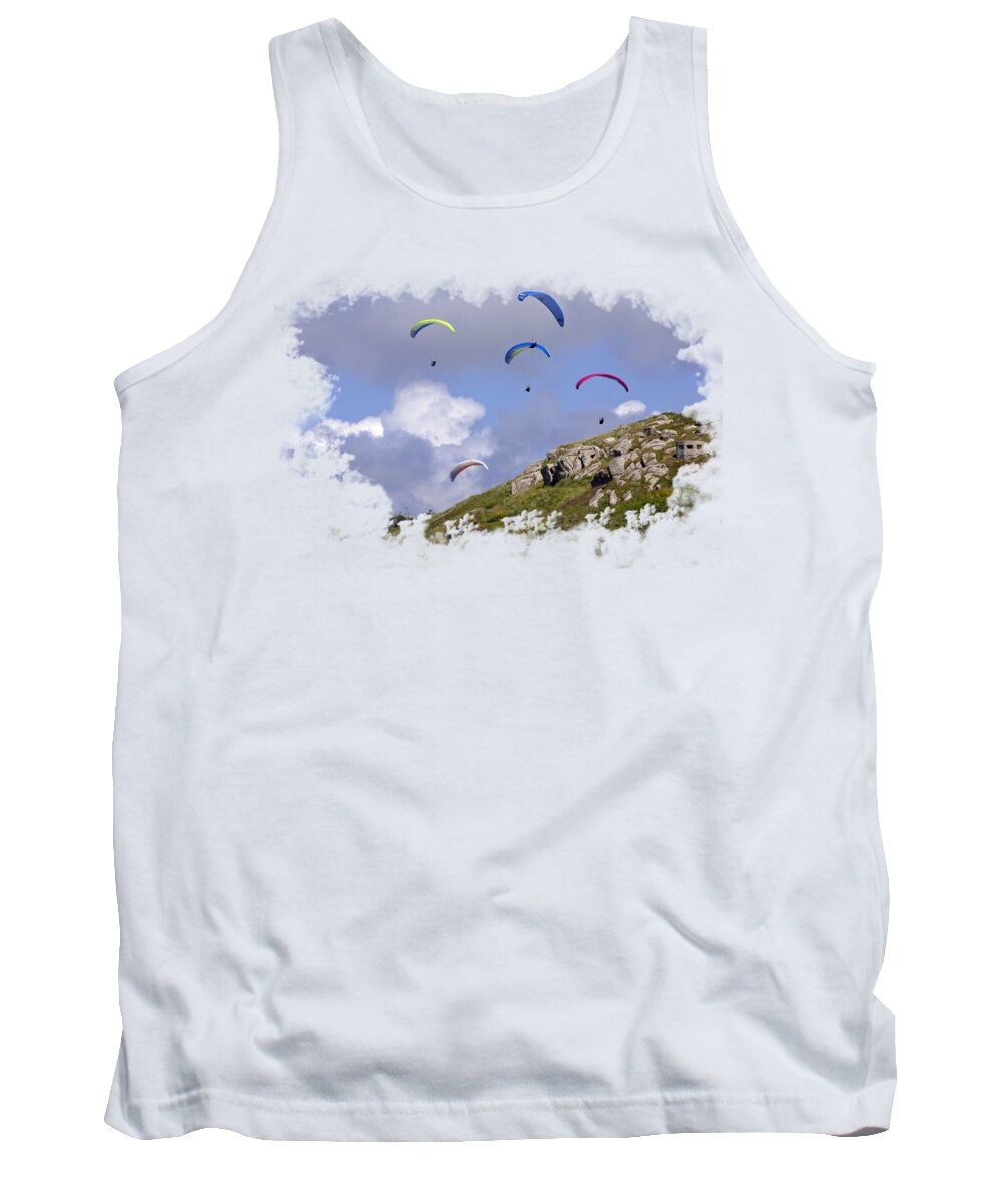 T-shirt Tank Top featuring the photograph Paragliding Over Sennen Cove on Transparent background by Terri Waters