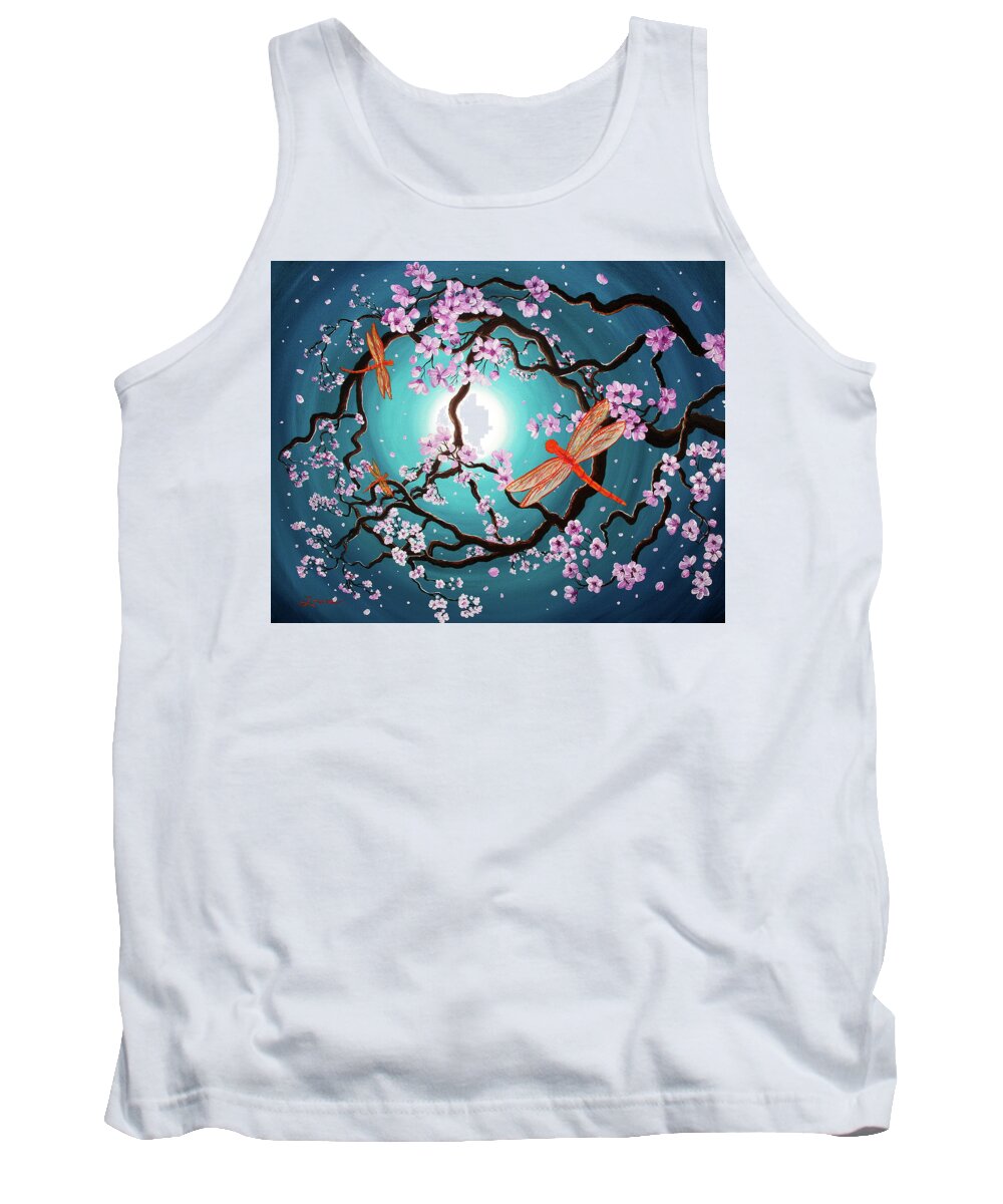 Zenbreeze Tank Top featuring the painting Peace Tree with Orange Dragonflies by Laura Iverson