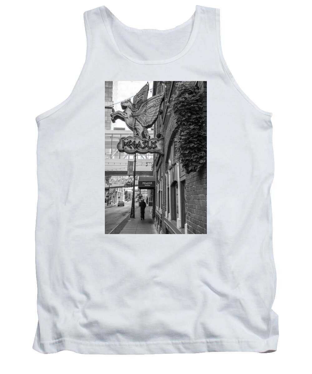 Detroit Tank Top featuring the photograph Pegasus in Detroit Black and White by John McGraw