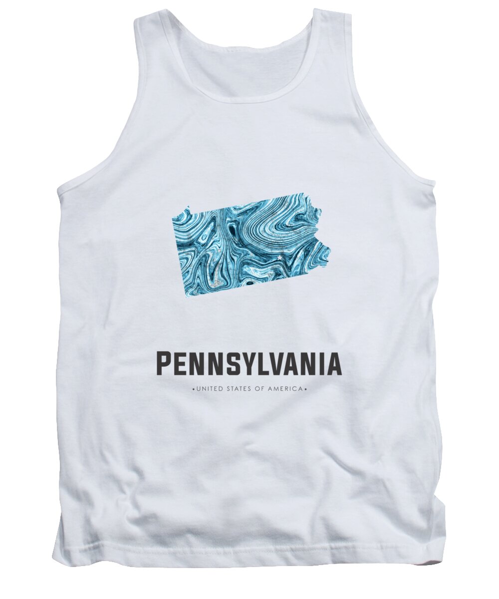 Pennsylvania Tank Top featuring the mixed media Pennsylvania Map Art Abstract in Blue by Studio Grafiikka