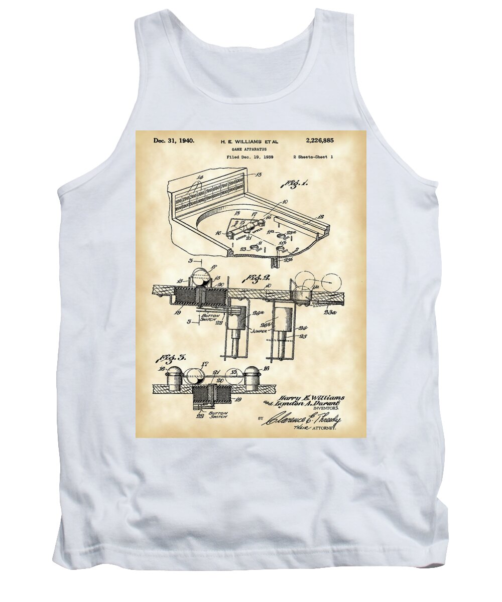 Pinball Tank Top featuring the digital art Pinball Machine Patent 1939 - Vintage by Stephen Younts